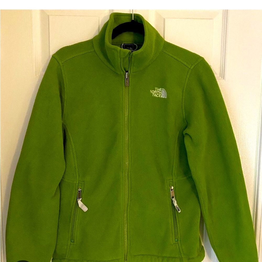 Fleece north face jacket. Green in color. Size large